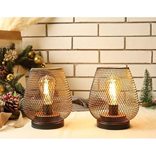 JHY DESIGN Set of 2 Metal Cage LED Lantern Battery Powered Cordles...