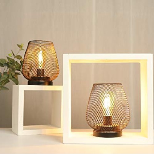 JHY DESIGN Set of 2 Metal Cage LED Lantern Battery Powered Cordles...