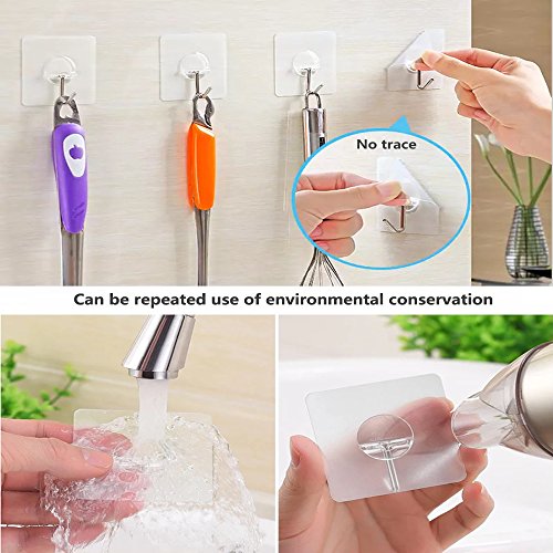 JINSHUNFA Wall Hooks 13lbMax Transparent Reusable Seamless Hooks...