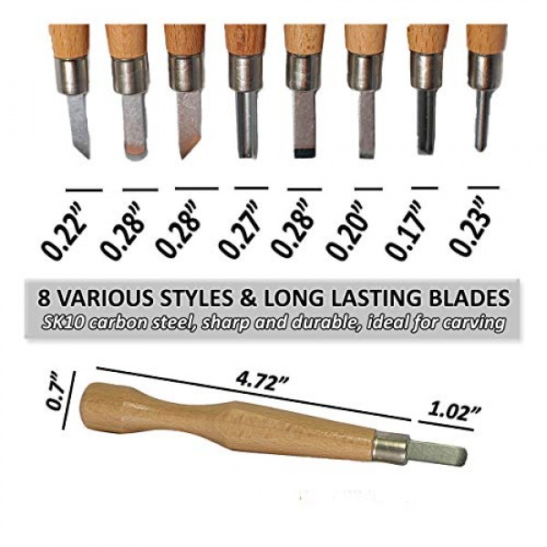 JJ CARE Wood Carving Kit - Premium Wood Whittling Kit 10 Wood Blocks + 8  SK7 Carbon Steel Tools - Beginner Whittling Kit for Kids and Adults,  Basswood Carving Kit, Soap Carving Set