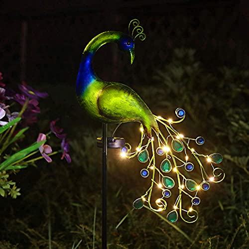 Metal Peacock Peacock Solar Stake Lights Decorative Waterproof for...