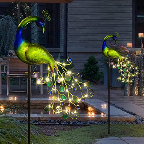Metal Peacock Peacock Solar Stake Lights Decorative Waterproof for...