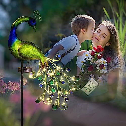 Metal Peacock Peacock Solar Stake Lights Decorative Waterproof for...
