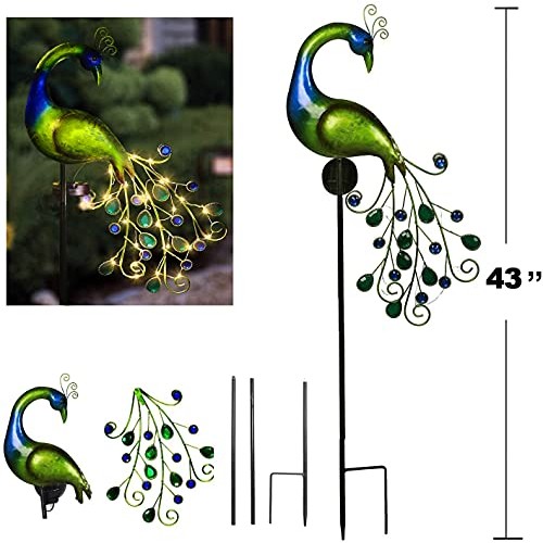 Metal Peacock Peacock Solar Stake Lights Decorative Waterproof for...