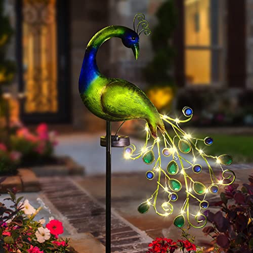 Metal Peacock Peacock Solar Stake Lights Decorative Waterproof for...