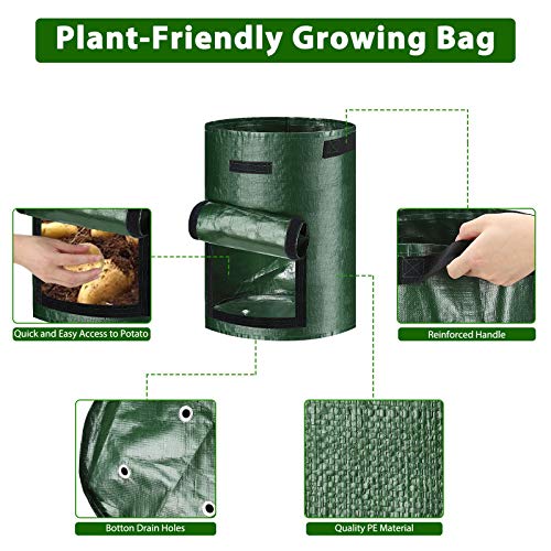 4 Pack 10 Gallon Garden Potato Grow Bags with Flap and Handles Aer...