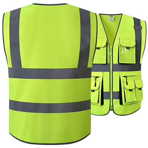 JKSafety 10 Pockets Class 2 High Visibility Zipper Front Safety Ve...