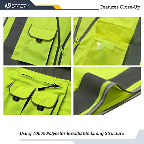 JKSafety 10 Pockets Class 2 High Visibility Zipper Front Safety Ve...