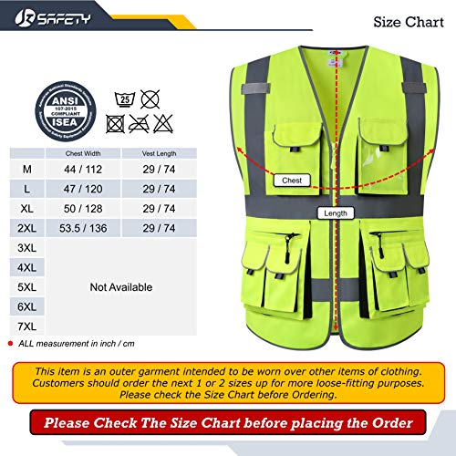 JKSafety 10 Pockets Class 2 High Visibility Zipper Front Safety Ve...