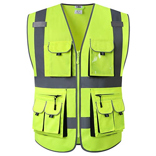 JKSafety 10 Pockets Class 2 High Visibility Zipper Front Safety Ve...