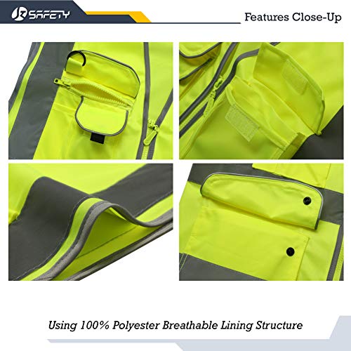 JKSafety 9 Pockets Class 2 High Visibility Zipper Front Safety Ves...