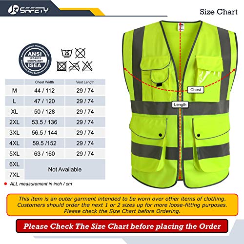JKSafety 9 Pockets Class 2 High Visibility Zipper Front Safety Ves...