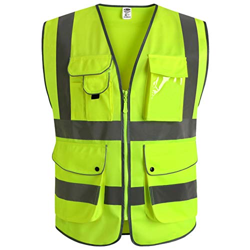 JKSafety 9 Pockets Class 2 High Visibility Zipper Front Safety Ves...