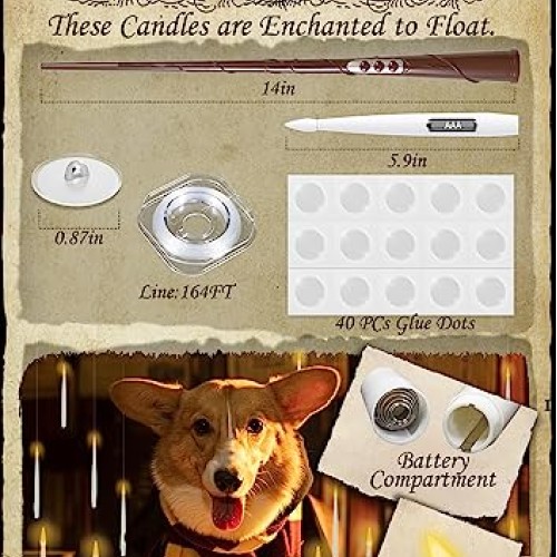 Floating Candles with Wand, 20 PCs Magic Hanging Candles, Flickeri...