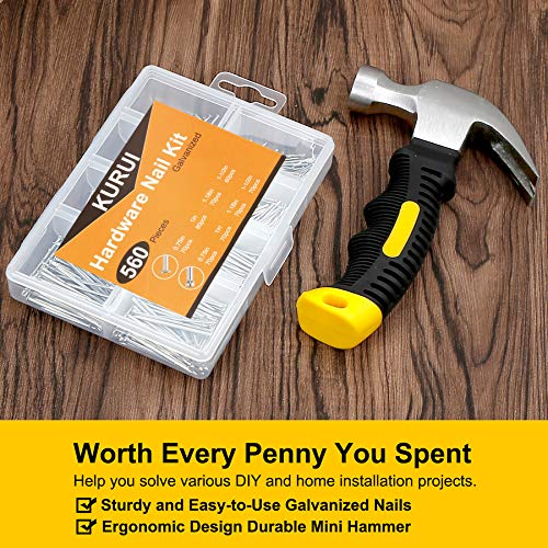 560PCs Hardware Nail Assortment Kit & 8oz Samll Claw Hammer, Mini ...
