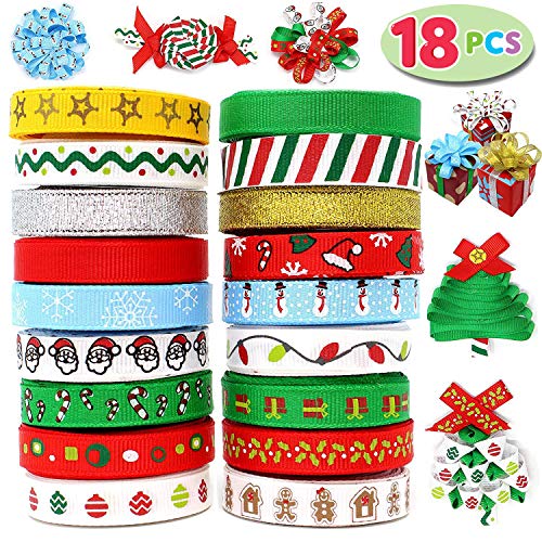 Joiedomi 18Pcs Christmas Ribbons; 90 Yard Grosgrain Satin Fabric R...