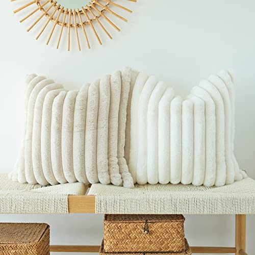 JOJUSIS Pack of 2 Faux Fur Plush Decorative Throw Pillow Covers Co...