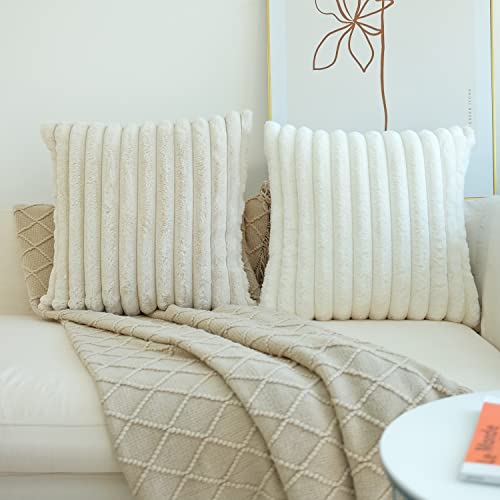 JOJUSIS Pack of 2 Faux Fur Plush Decorative Throw Pillow Covers Co...