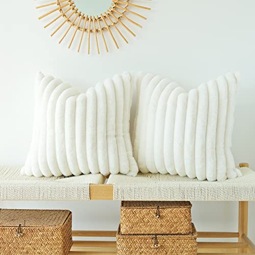 JOJUSIS Pack of 2 Faux Fur Plush Decorative Throw Pillow Covers Co...