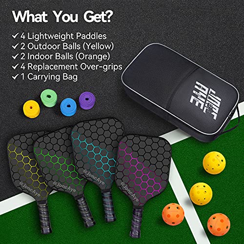Pickleball Paddles Set of 4 incl 4 Fiberglass Pickleball Rackets, ...