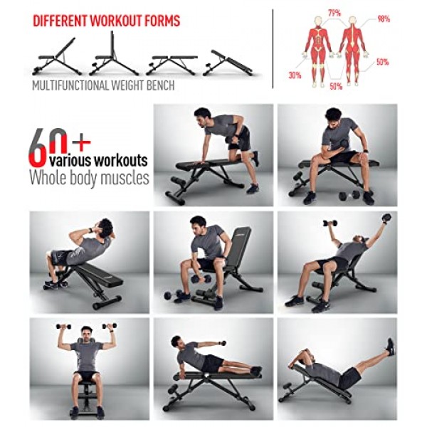 JOROTO MD35 Adjustable Weight Bench 8x4x3x3 Positions- 700 Pounds ...