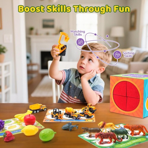 JoyCat Montessori Sensory Sorting Box with 48 Objects for Kids Ages 3-5