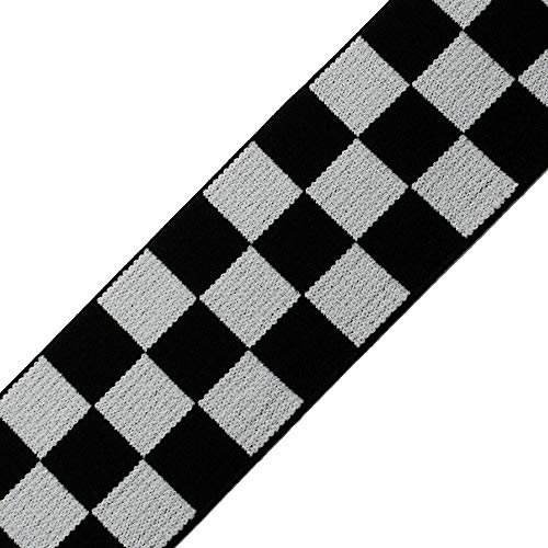 4-Yards 40mm1-5/8 Checkerboard Elastic Stretch Ribbon Trim, Bla...