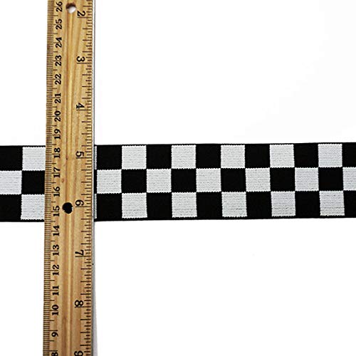 4-Yards 40mm1-5/8 Checkerboard Elastic Stretch Ribbon Trim, Bla...