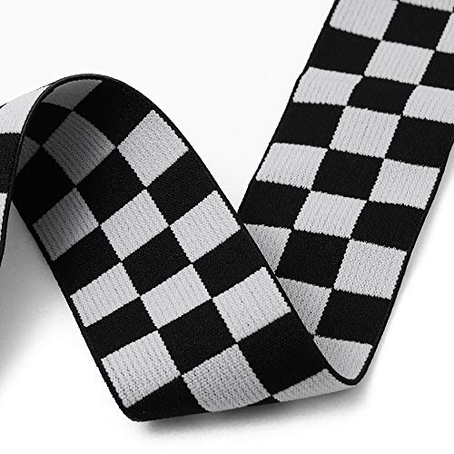 4-Yards 40mm1-5/8 Checkerboard Elastic Stretch Ribbon Trim, Bla...