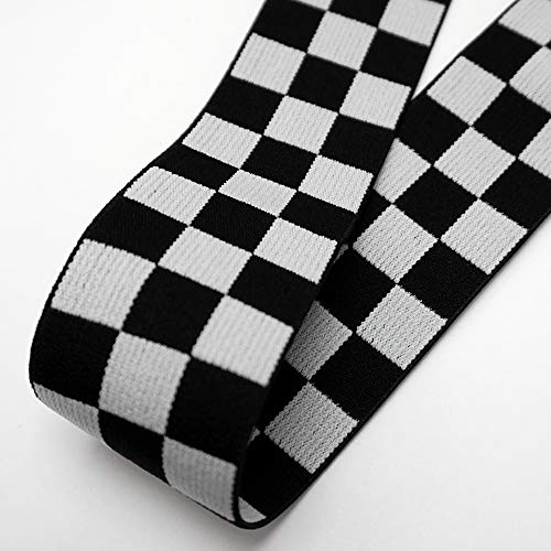 4-Yards 40mm1-5/8 Checkerboard Elastic Stretch Ribbon Trim, Bla...