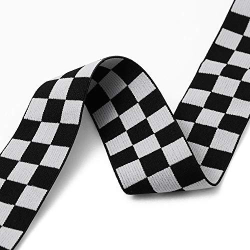 4-Yards 40mm1-5/8 Checkerboard Elastic Stretch Ribbon Trim, Bla...