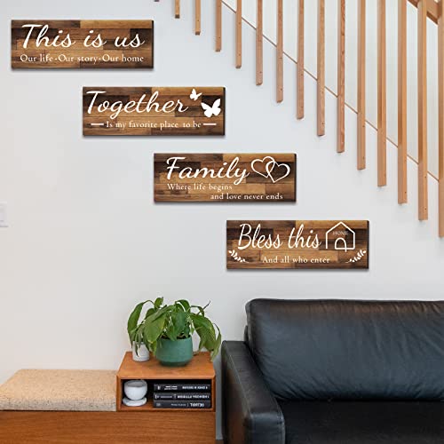 4 Pieces Home Wall Signs, THIS IS US/TOGETHER/BLESS THIS HOME/FAMI...