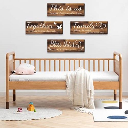 4 Pieces Home Wall Signs, THIS IS US/TOGETHER/BLESS THIS HOME/FAMI...