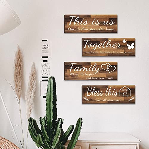 4 Pieces Home Wall Signs, THIS IS US/TOGETHER/BLESS THIS HOME/FAMI...