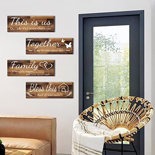 4 Pieces Home Wall Signs, THIS IS US/TOGETHER/BLESS THIS HOME/FAMI...