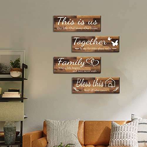 4 Pieces Home Wall Signs, THIS IS US/TOGETHER/BLESS THIS HOME/FAMI...