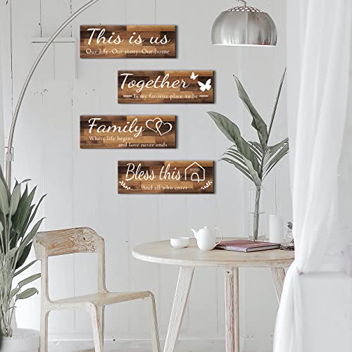 4 Pieces Home Wall Signs, THIS IS US/TOGETHER/BLESS THIS HOME/FAMI...