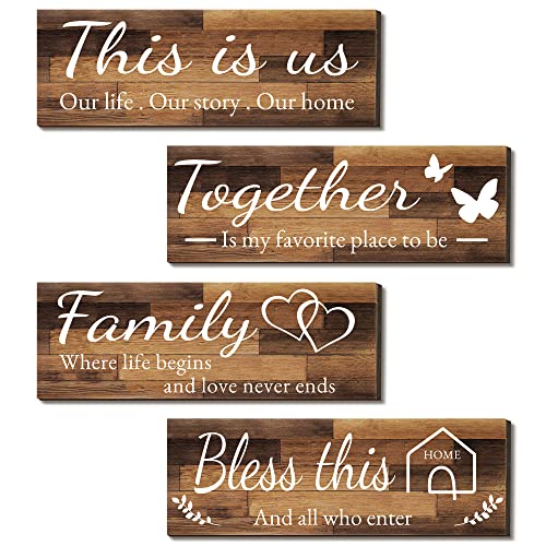 4 Pieces Home Wall Signs, THIS IS US/TOGETHER/BLESS THIS HOME/FAMI...