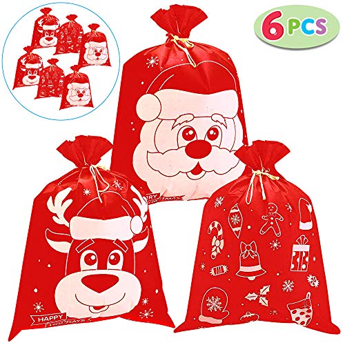 6 Giant Wrapping Christmas Gift Bags 36” x 44” Jumbo Fabric Reusab...