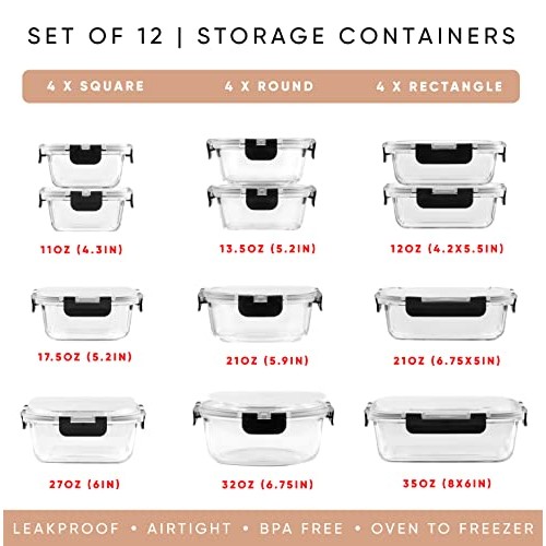 JoyJolt JoyFul 24pc Borosilicate Glass Storage Containers with Lid...