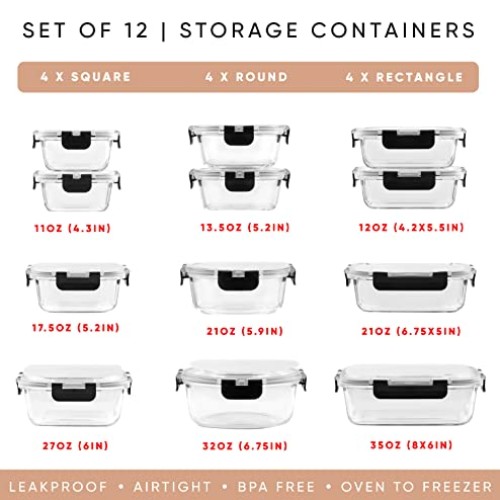 JoyJolt JoyFul 24pc Borosilicate Glass Storage Containers with Lid...