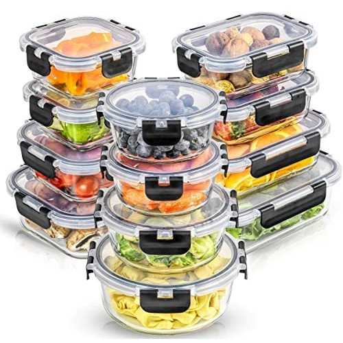 JoyJolt JoyFul 24pc Borosilicate Glass Storage Containers with Lid...