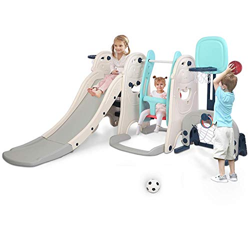 JOYMOR 6-in-1 Toddler Slide and Swing Set, Kids Play Climber Slide...