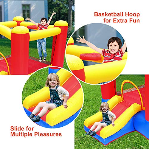 JOYMOR Inflatable Bounce House w/Air Blower, Slide Castle Indoor/O...