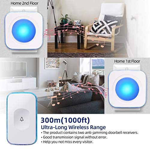 Wireless Doorbell JSIEEM Waterproof Door Bell Operating at 1000 fe...