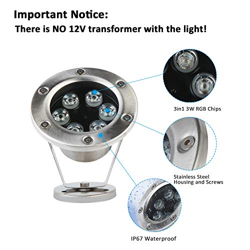 JSN&PC LED Underwater Lights 18W RGB Color Changing with RF Remote...