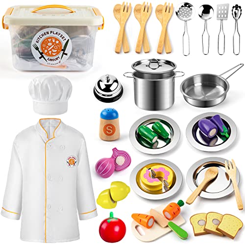 Juboury Pretend Play Kitchen Set - Toy Kitchen Accessories with St...