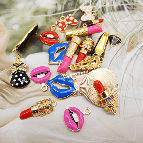 36pcs Mixed Enamel Rhinestone Women Makeup Charms with Lipstick Pe...