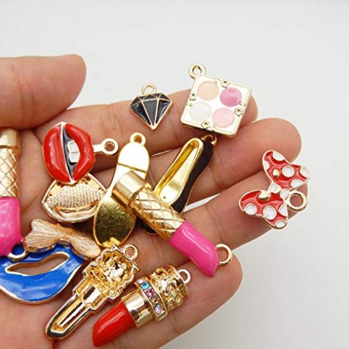 36pcs Mixed Enamel Rhinestone Women Makeup Charms with Lipstick Pe...