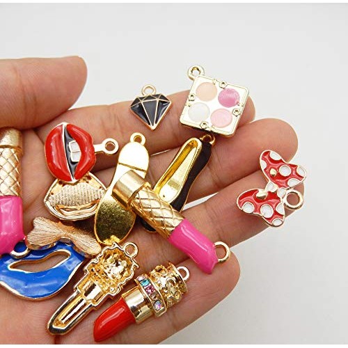 36pcs Mixed Enamel Rhinestone Women Makeup Charms with Lipstick Pe...